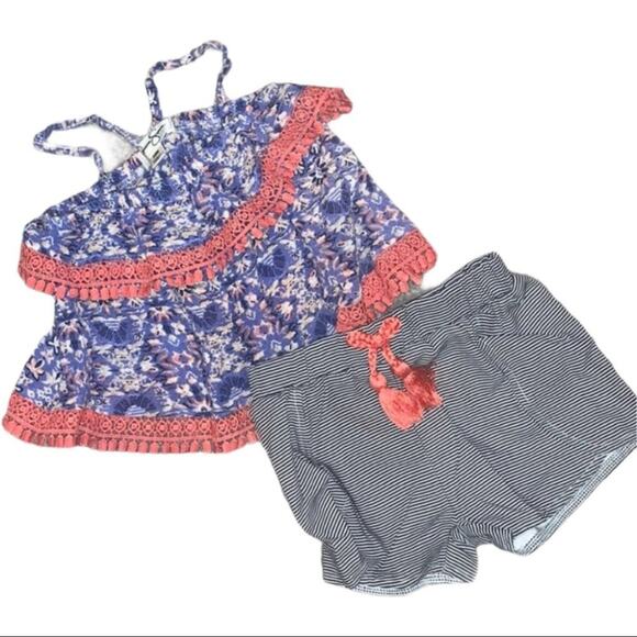 Jessica Simpson Tiered layered tassle tank top and shorts 3-6 months - Picture 1 of 4
